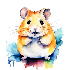 a hamster, a small fluffy rodent. watercolor illustration. artificial intelligence generator, AI, neural network image. background for the design.