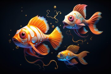 Fototapeta premium Beautiful Clownfish, An image of a clownfish nestled among the tentacles of a sea anemone Ai generated