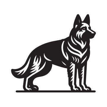 German Shepherd dog. Black flat vector illustration, icon, logo