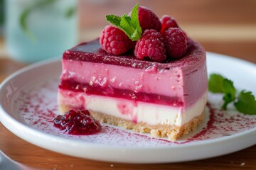 raspberry cake with raspberries , in the style of light pink