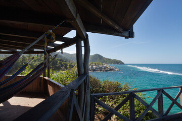 Cabo San Juan beach hut viewpoint landscape with hammocks and caribbean turquoise sea