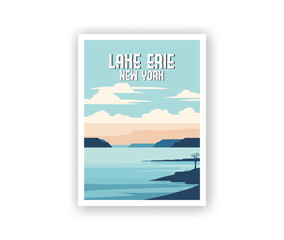 Lake Erie, New York Illustration Art. Travel Poster Wall Art. Minimalist Vector art