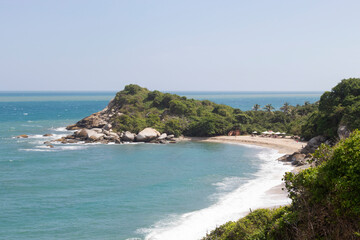 Beautiful scene of cañaveral  beach of colombian tayrona national park in zaino zone in sunny day