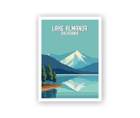 Naklejka na ściany i meble Lake Almanor, California Illustration Art. Travel Poster Wall Art. Minimalist Vector art