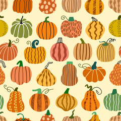 Pumpkin seamless pattern hand drawn texture	 - 719336109