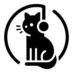 minimal a cat listening songs with headphone vector icon, clipart, silhouette