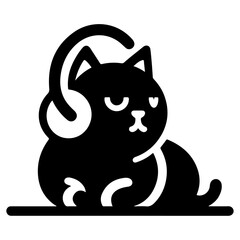 minimal a cat listening songs with headphone vector icon, clipart, silhouette