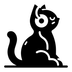 minimal a cat listening songs with headphone vector icon, clipart, silhouette