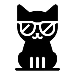 minimal a cat wearing sunglass vector icon, clipart, silhouette, black color