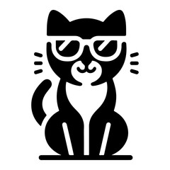 minimal a cat wearing sunglass vector icon, clipart, silhouette, black color