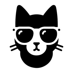 minimal a cat wearing sunglass vector icon, clipart, silhouette, black color