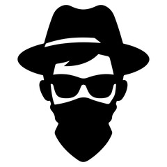 minimal Bandit head stylish boy vector icon, clipart, silhouette, black color