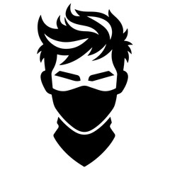 minimal Bandit head stylish boy vector icon, clipart, silhouette, black color