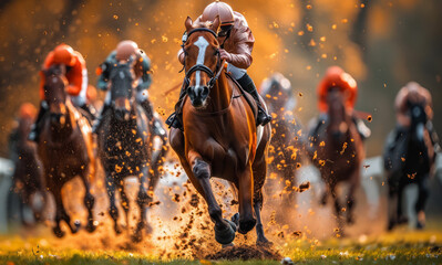 Race horses with jockeys on the home straight. Horses racing hd wallpapers hd horses racing wallpapers - obrazy, fototapety, plakaty