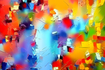 Hand-drawn abstract oil painting art background. Colorful texture fragment of artwork canvas. Spots of brushstrokes of paint and modern contemporary art, full hd background design