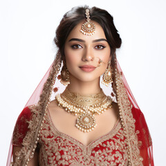 Young beautiful indian woman in traditional wear and jewelry