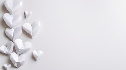 White paper hearts on a white background, arranged in a corner.