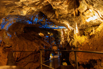 St. Beatus Caves with stalactites and stalagmites below Beatenberg near Interlaken in Bern canton...