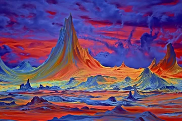 Poster Fantasy alien planet,  Mountain and lake © Chromatic