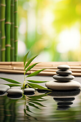 Fototapeta na wymiar Concept of spa, Bamboo and stones in a wellness spa.