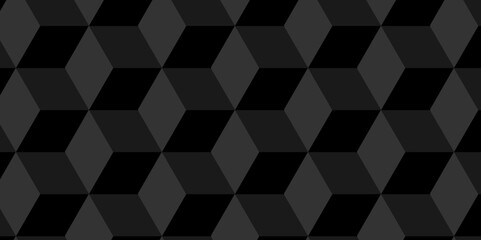 Fototapeta premium Black and gray seamless pattern Abstract cubes geometric tile and mosaic wall or grid backdrop hexagon technology. Black and gray geometric block cube structure backdrop grid triangle background.