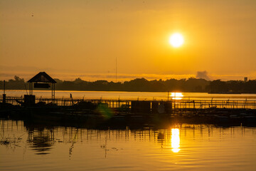 Fototapeta na wymiar sunrise twilight at Kwan Payao, Payao Province in Thailand