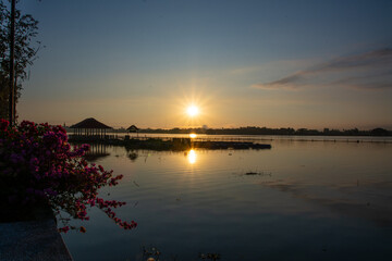 Fototapeta premium sunrise twilight at Kwan Payao, Payao Province in Thailand