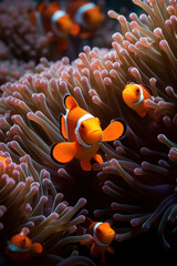 Naklejka na ściany i meble Orange clown fishs swimming in a sea anemone.