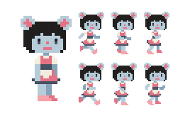 pixel rat girl character run animation