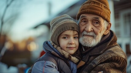 Fototapeta premium Elderly Man and Children Enjoying Outdoors