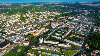 Aerial view around the city Gera in Germany on a late afternoon in spring