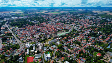 Aerial view around the old town Gotha in Germany in summer in late afternoon.