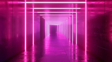 3D render neon light abstract purple tunnel
