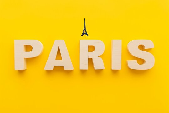 Vibrant Composition Featuring the Word "PARIS" With Eiffel Tower Figurine