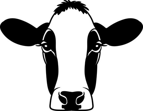 Holstein dairy cow head without horns closeup front view ready for printing on realistic style
