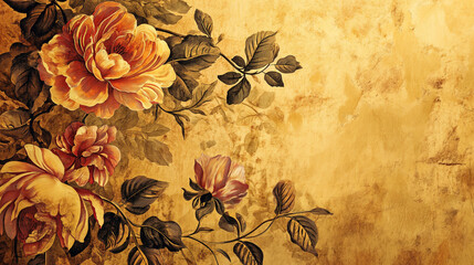Vintage Oil Painted Background with Floral Pattern, Providing a Nostalgic Atmosphere and an Empty Space for Text Placement