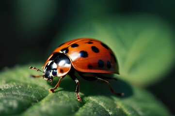 Ladybug on leaf macro photo