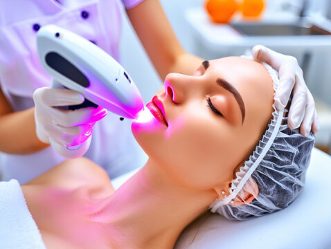 the process of LED facial skin care in the beauty salon