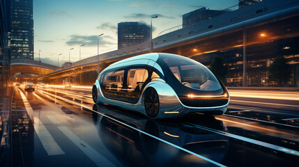 High speed futuristic car at sunset - 3D illustration, 3D render
