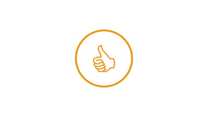 Like icon orange color button. Social media notification icons. White background black circle 4k illustration.