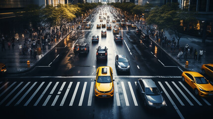 New York City and yellow cabs. Top view