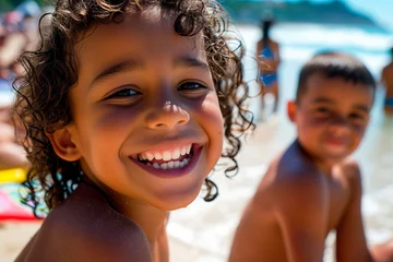 Fotobehang Joyful Young Children Playing on the Sunny Beaches of Rio De Janeiro, Brazil © Nedrofly