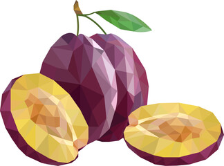Plums . Fruits drawn in low poly  style. Plum 