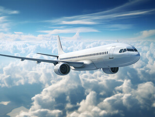 Fototapeta na wymiar Airplane flying in the blue sky with clouds.