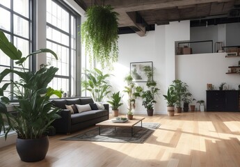 Fototapeta premium Empty room of modern contemporary loft with plan
