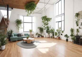 Fototapeta premium Empty room of modern contemporary loft with plan