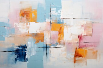 Abstract painting with large strokes in pastel color, pastel background