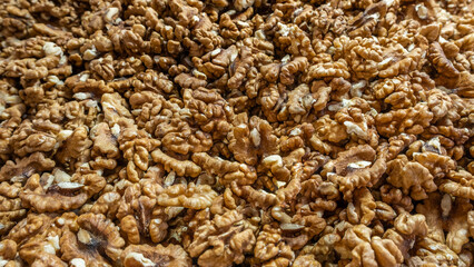 Raw fresh organic walnut without shell nuts. Healthy food on the farmer market