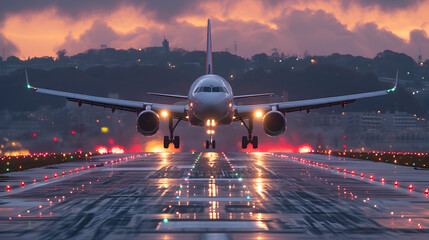 Photo of airplane on the runway. Air transport concept