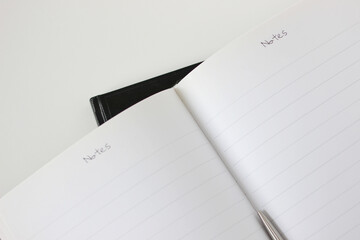 Blank Copy Space Notes Page in Notebook With Pen. Writing Notes Mockup, Information.